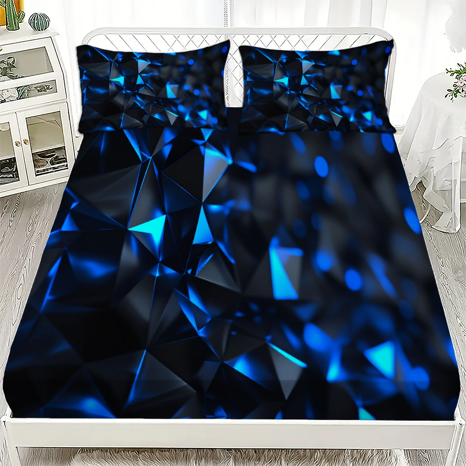 

3pcs Flat Sheet Printed Blue Lightning Black Tree Pattern Fitted Sheet With Pillowcases No Filling Cool Visual For Teen Boys