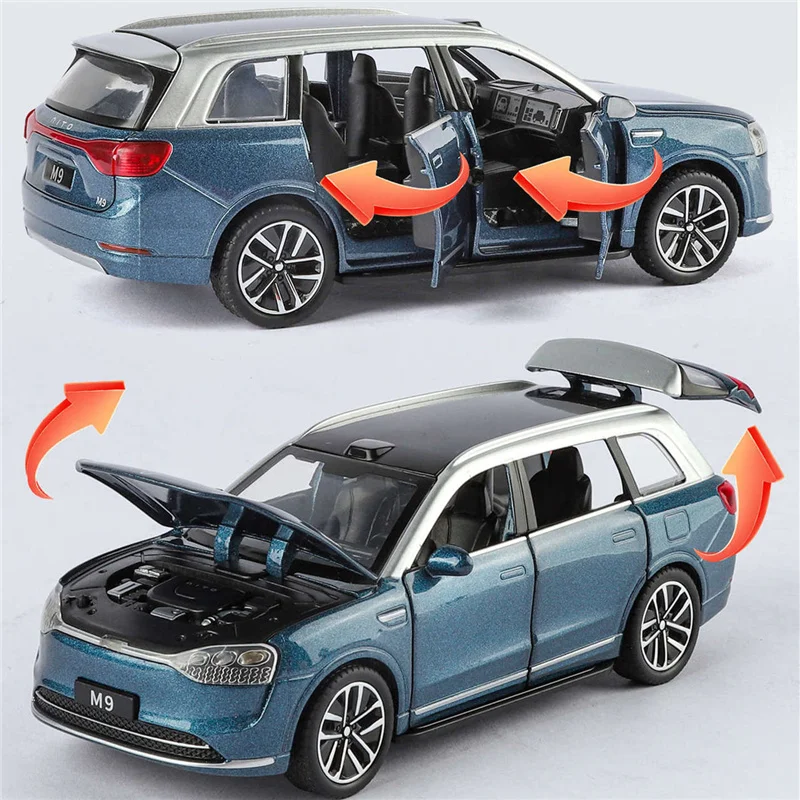 1:32 AITO M9 SUV Liga Nova Energia Modelo de Carro Diecasts Metal Luxy Veículos Modelo de Carro Simulação de Som e Luz Brinquedo para Crianças Presente