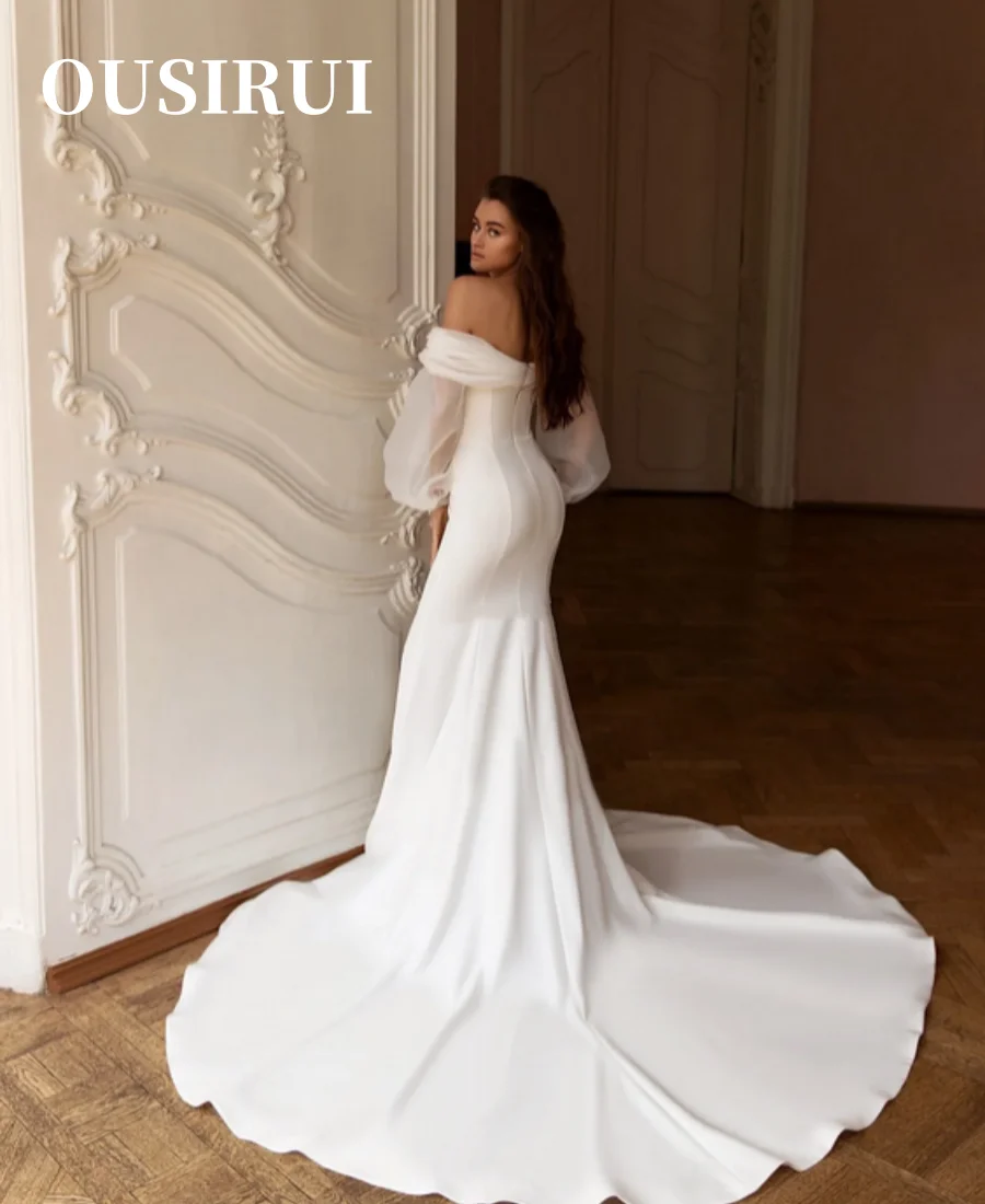 Wedding Dresses Detachable Puff Sleeves Sweep Train Elegant Off The Shouler Pleat Sweetheart Sheath/Mermaid Custom Made 2024