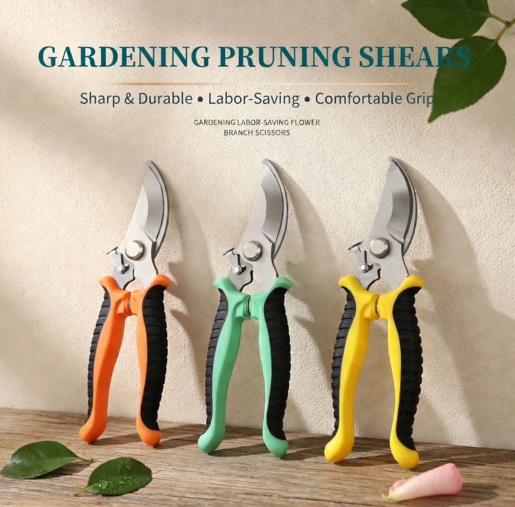 Professionelle Bypass-Gartenschere mit Sicherheitsverriegelung, ergonomische, rutschfeste Griffe für scharfe Baumbeschneidung