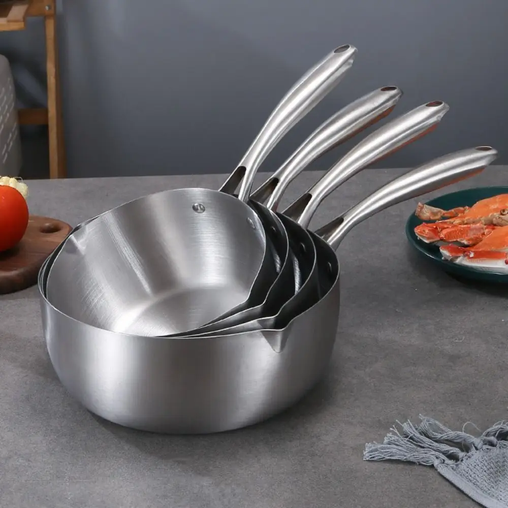 With Glass Lid Stainless Steel Saucepan Flat Bottom with Marking Milk Pot No Coating Dual Side Outlet Port Stew Pot Noodle