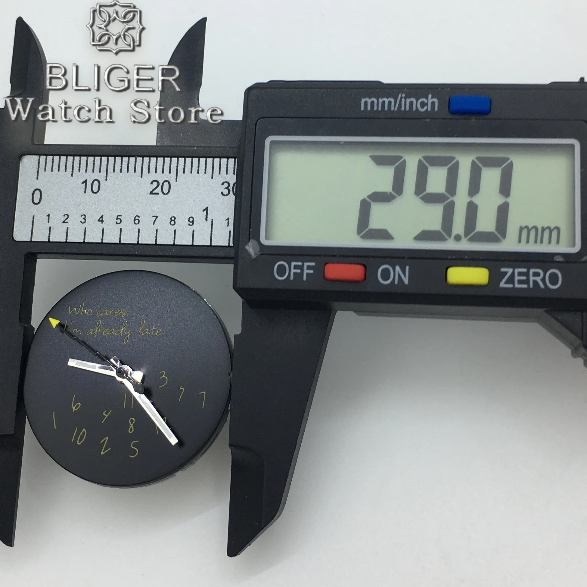 BLIGER High Quality C3 Green luminous Hands and Watch Dial Set 29mm DIY Watch Faces Fit NH34 NH35 36 ETA2824 36 PT5000 Movement