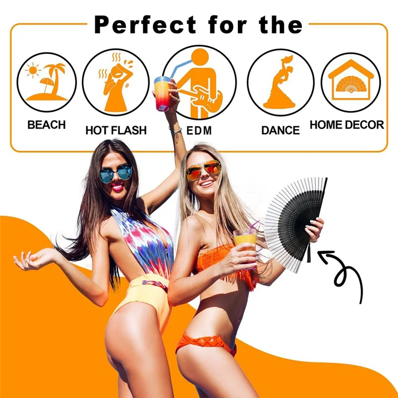 

AA81-Ручной веер для женщин, складной, винтажный, бамбуковый, шелковый веер — идеально подходит для EDM, фестивалей, танцев, черно-белого цвета