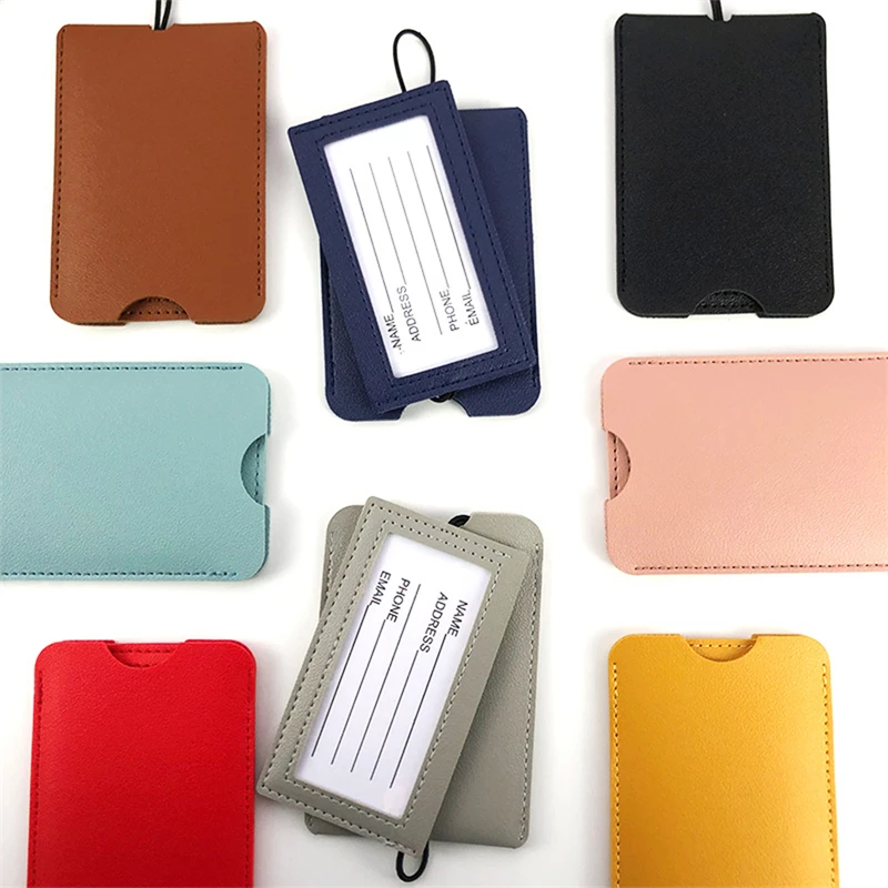 Multi-color Hidden Pull-out Double PU Leather Luggage Tag with Lanyard Portable Paper Card Luggage Tag Suitcase Essentials