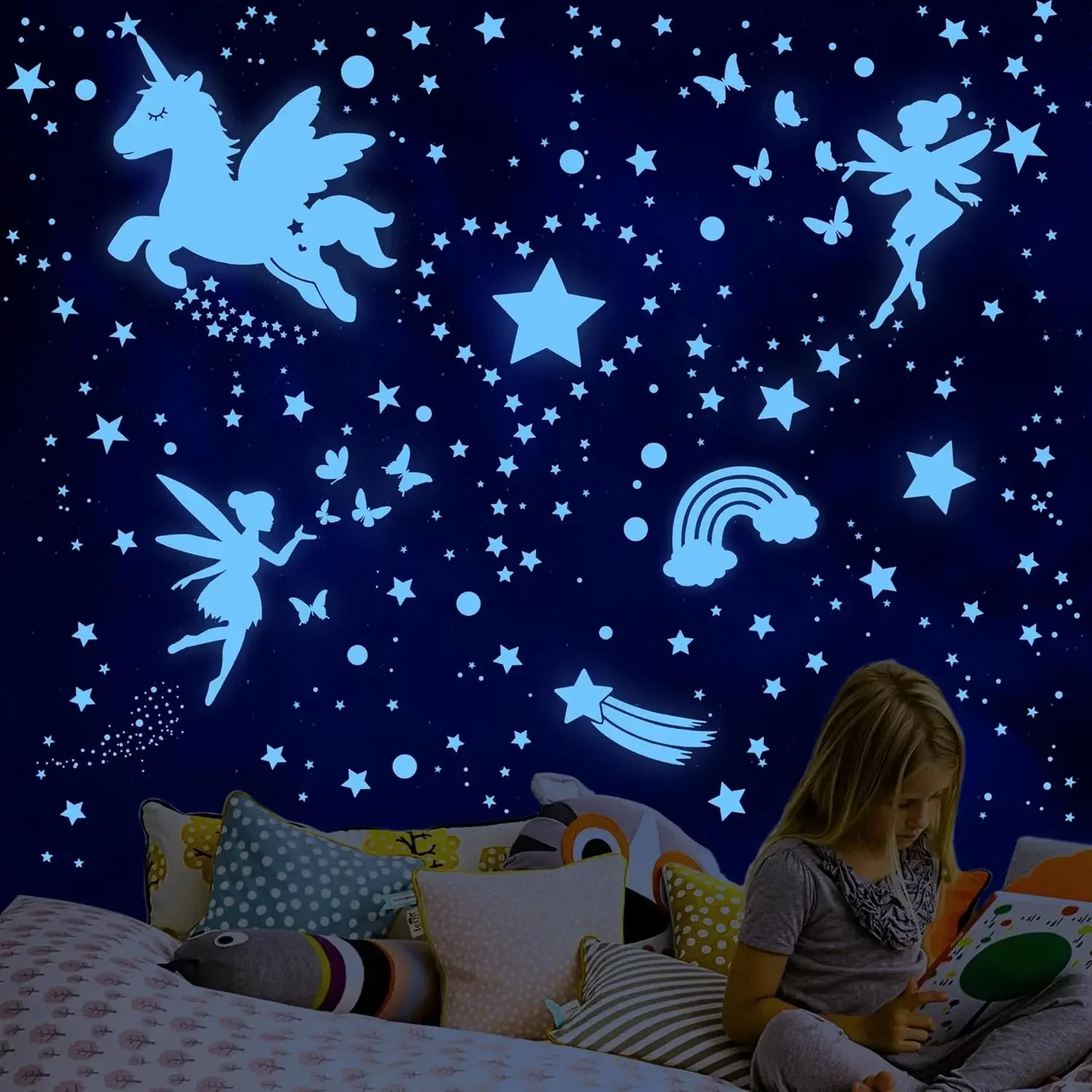 

Glow in The Dark Stars Unicorn Wall Decor for Girls Glow in The Dark Stars for Ceiling Fairy Space Galaxy Universe Wall Stickers