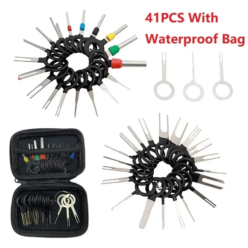 41PCS/38PCS-1 Set Waterproof Bag Terminal Removal Kit Stylus Wiring Crimp Connector Pin Extractor Puller Terminal Repair Tools