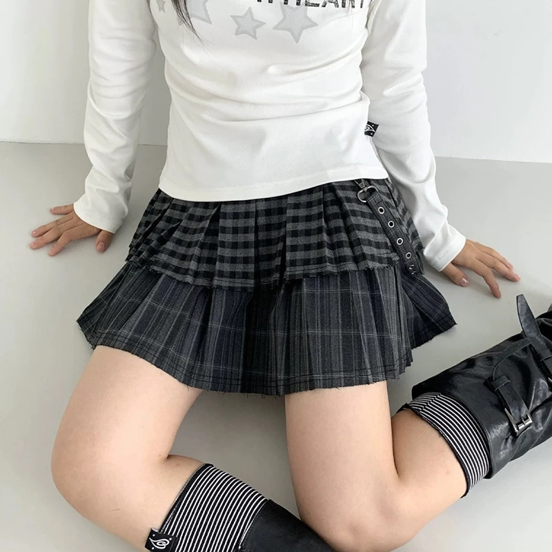 

MEXZT Y2K Plaid Woolen Mini Skirt Women Japanese Harajuku Patchwork Pleated Skirts Winter Gyaru Grunge Vintage A Line Faldas New