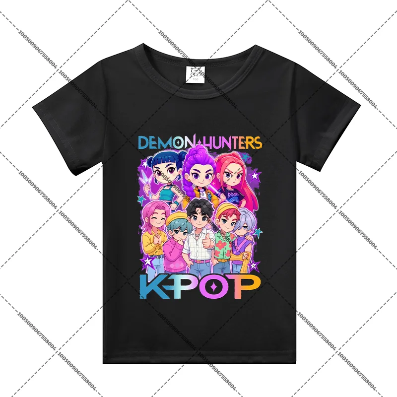 KPop Demon Hunters Casuals เสื้อฤดูร้อนเด็ก O-คอเสื้อยืดผ้าฝ้ายแขนสั้นอะนิเมะสบายทารก Tee Figure เสื้อผ้า
