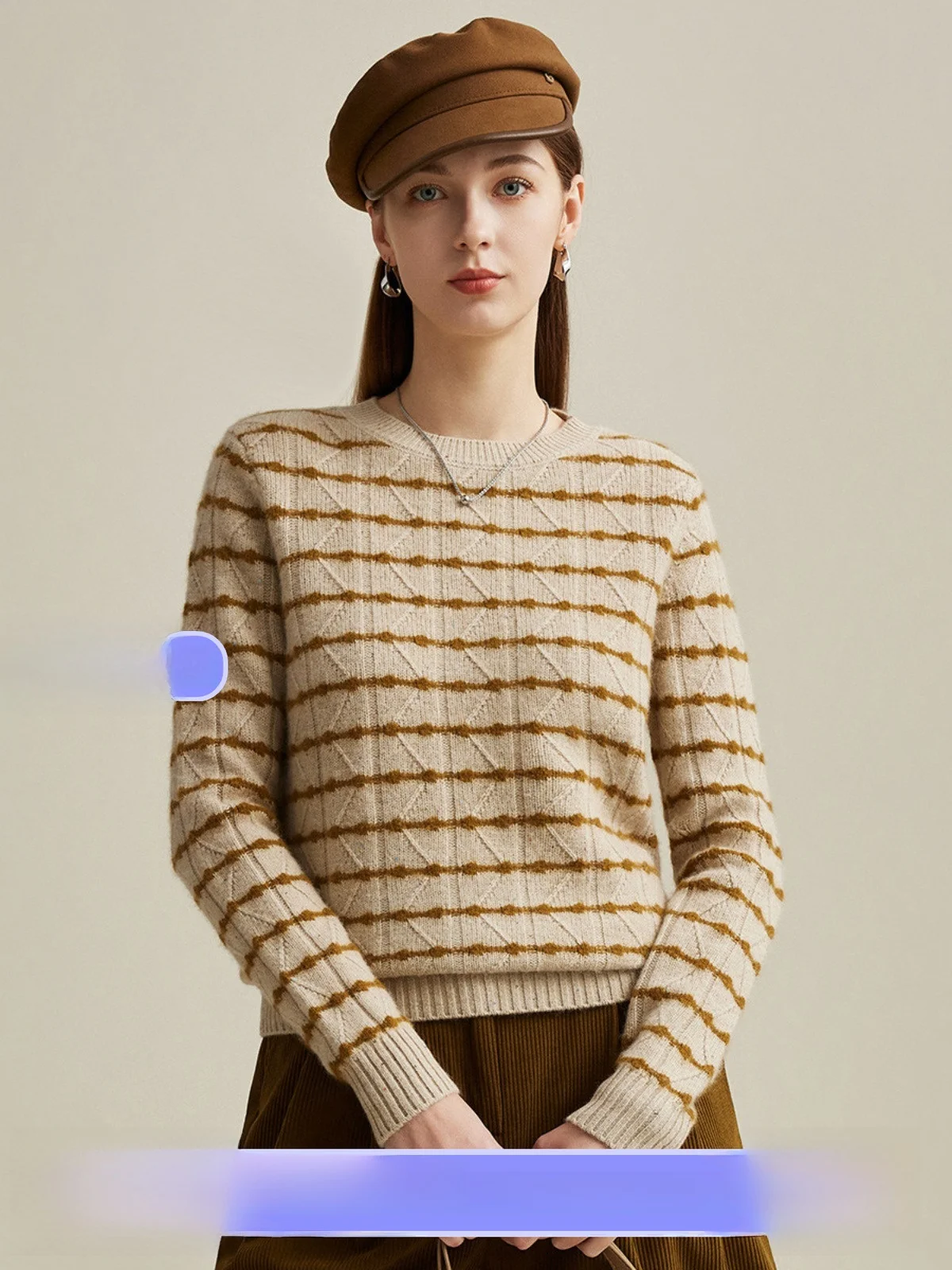 

Zhaojun 00% Wool Knitted Sweater Autumn Winter Faion Twisted Long Sve round Ne Striped Knitwear for Women