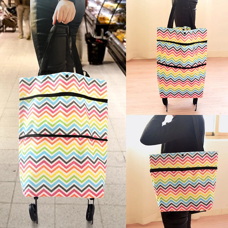 1PC Waterproof Supermarket Shopping Trolley Household Bag Grocery Trolley Convenient Folding Portable Wheels Handbag