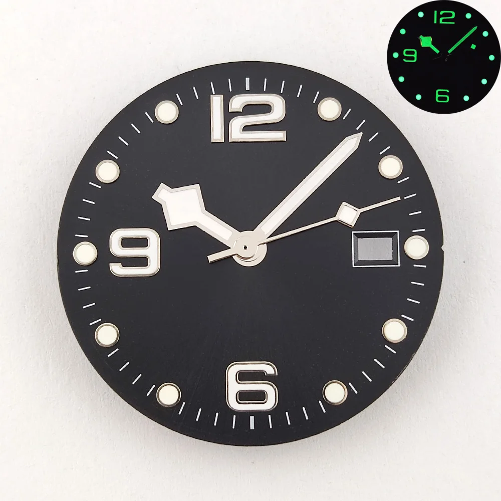 32.5mm Dial NH35 Dial High Quality Black Sterile Dial Luminous NH36 Dial With Hands Custom Logo Watch Parts Fit NH35/36 Movement