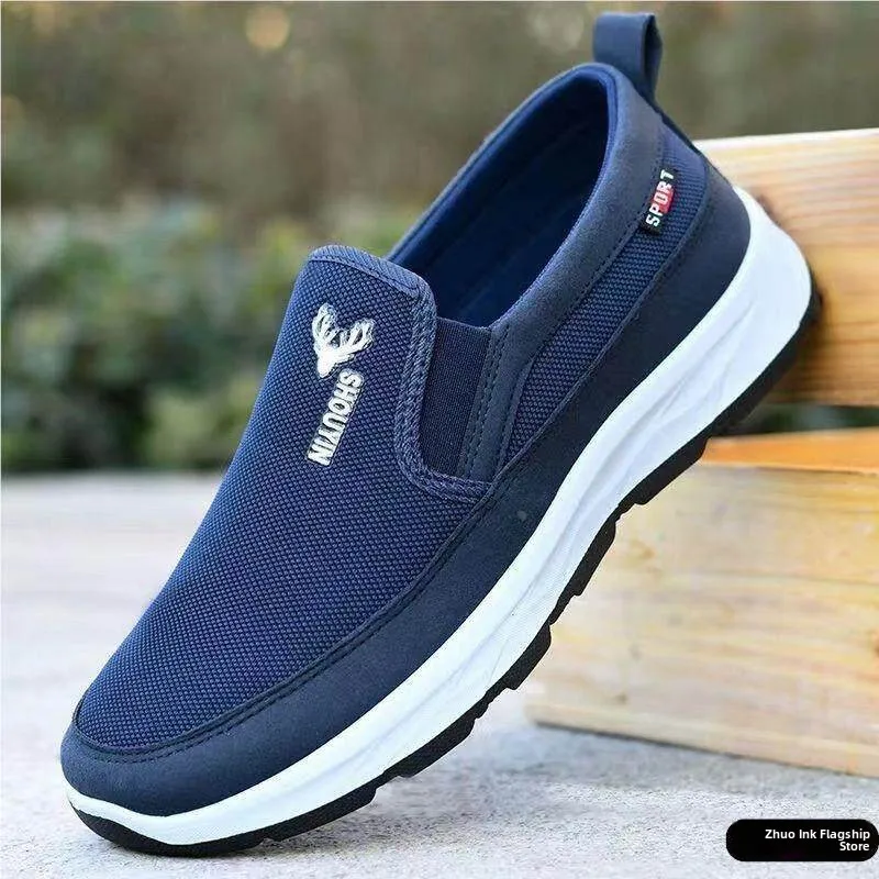 Beijing Men's Casual Cloth Shoes Breathable Work Slip-On Cow Tendon Bottom Mid-Aged And Elderly Single Shoes Comfortable