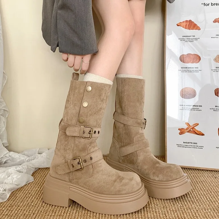 Retro British style thick soled women's 2026 new spring and autumn slimming and height increasing short boots
