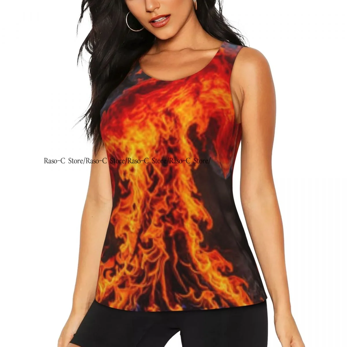 Women Fitness Sexy Yoga Vest Fire Illustration Gym Sports Top Tank Female