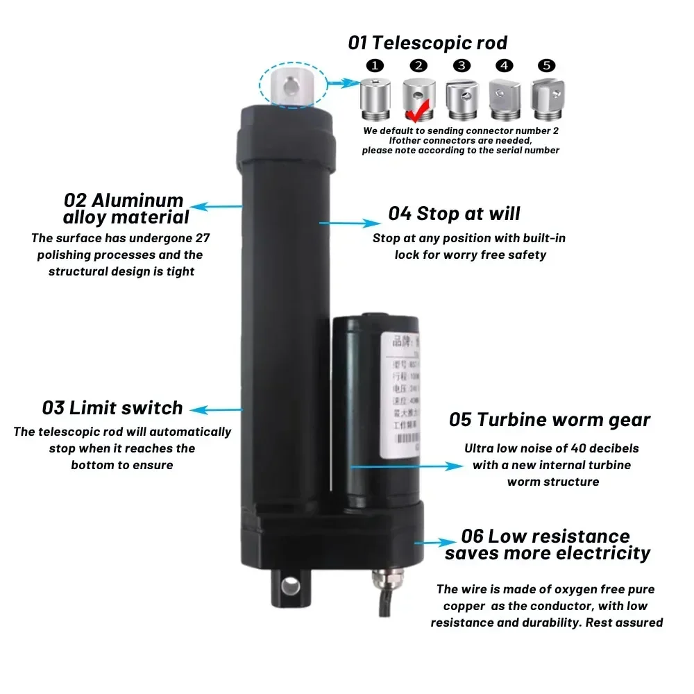 IP68 Waterproof Electric Push Rod High Thrust 1200N Linear Actuator Electric Cylinder Push Rod DC12-48V Reciprocating Motor