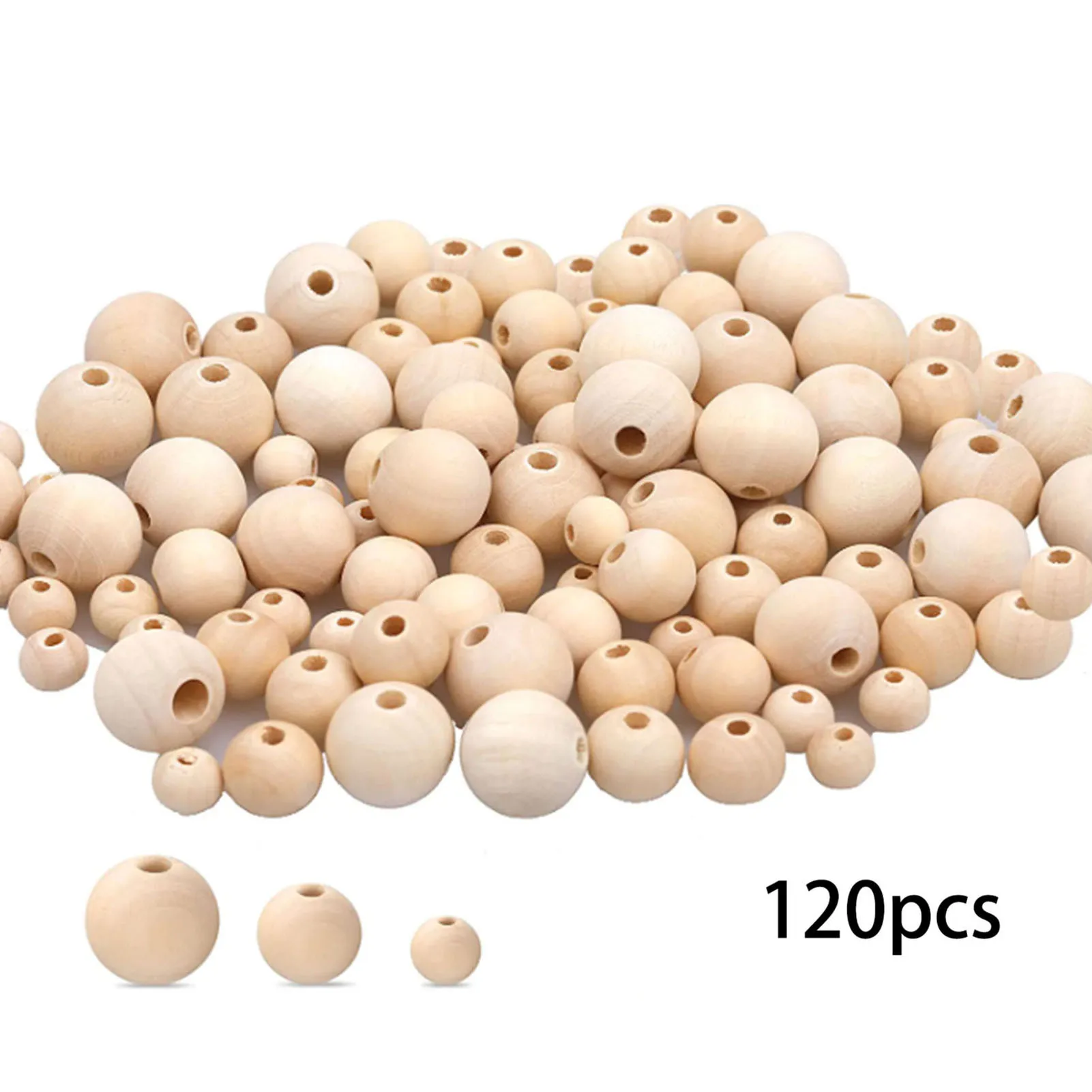 

120PCS Handmade Wooden Beads with Hole Odourless Safe to Your Skin for Garlands Tassels Necklaces