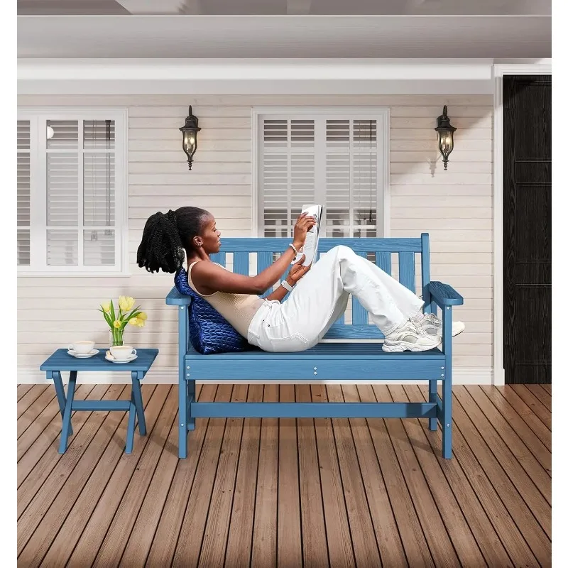 Outdoor Bench, HDPE Outdoor Benches Weatherproof, 2-Person Garden Bench with 660 lbs Weight Capacity, Patio Benches