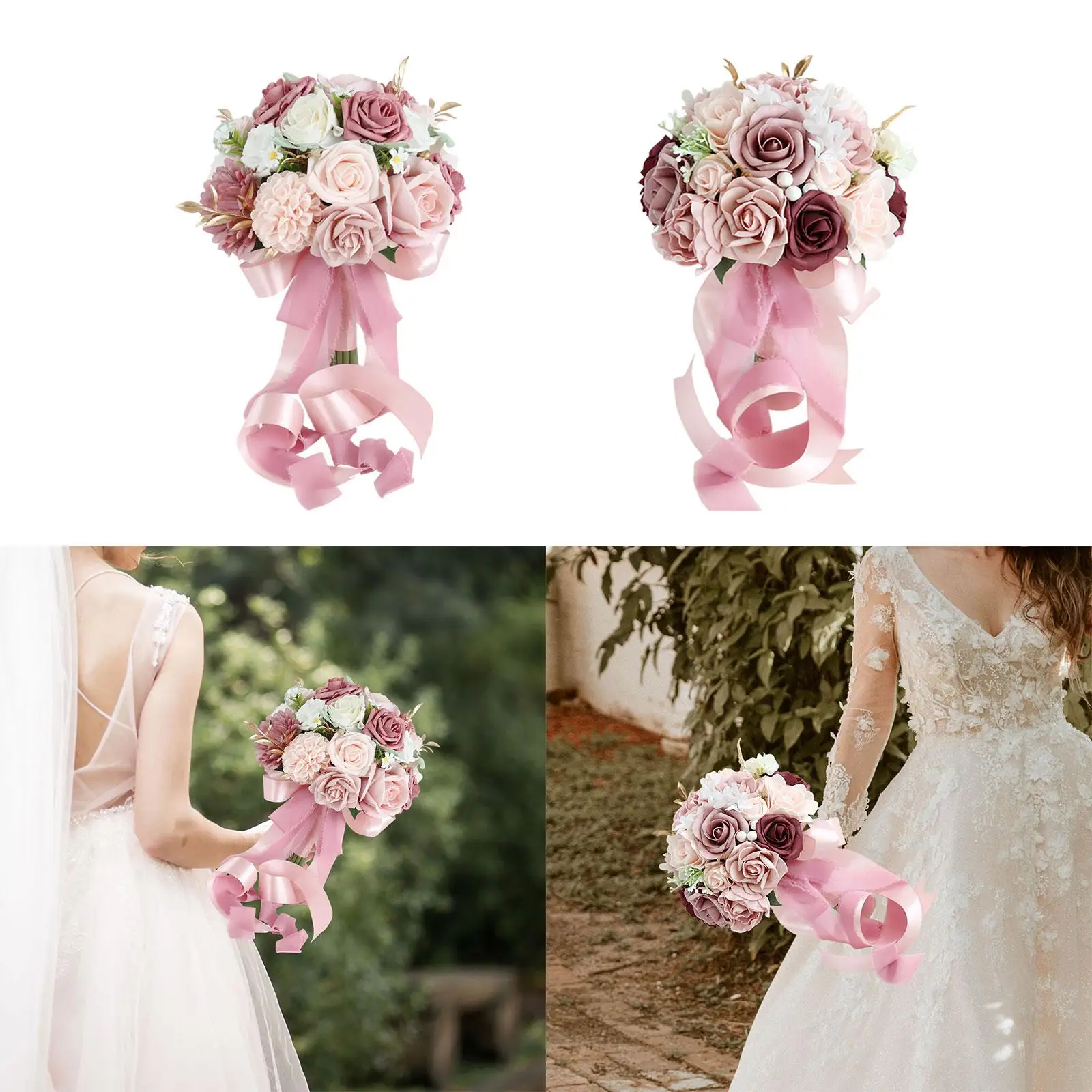 Wedding Rose Bouquet Portable Lightweight Artificial Flowers for Mother Day Bridal Shower Valentines Party Weddings Centerpieces