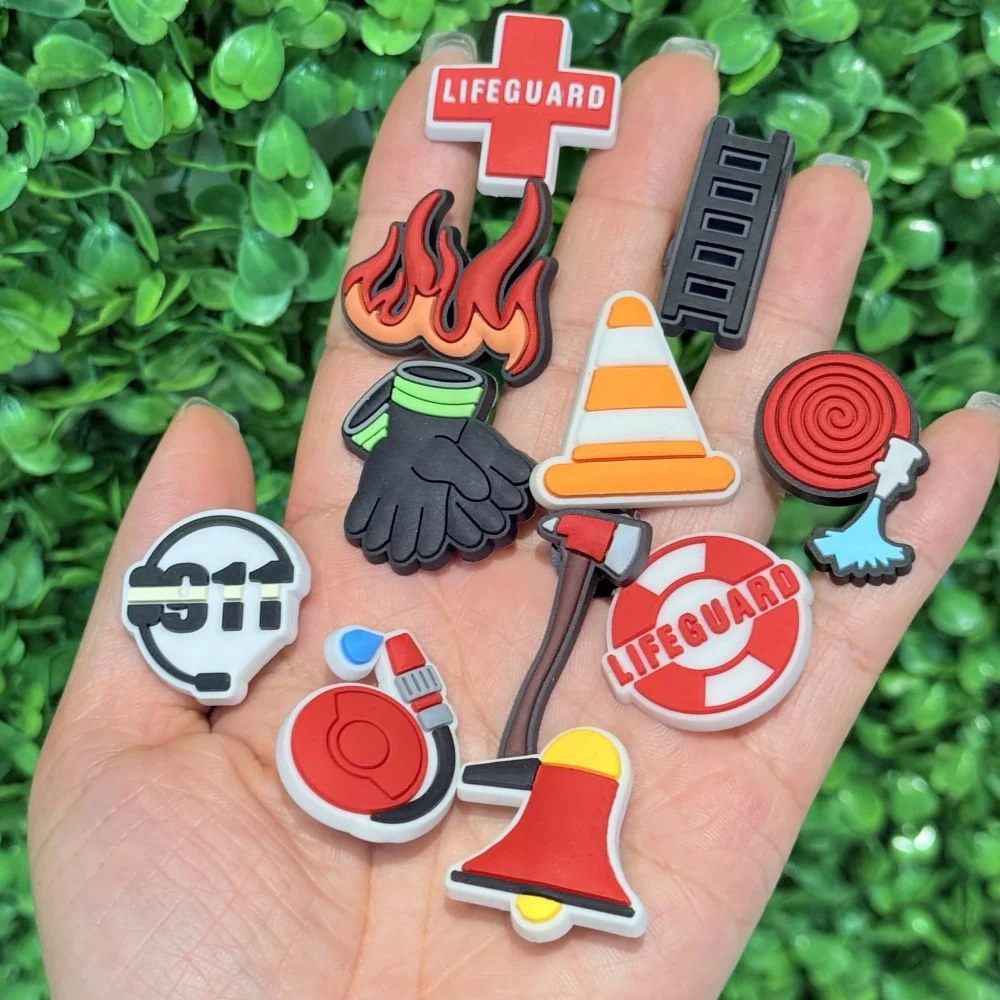 25Pcs Cartoon Fire Control Firefighter PVC Shoe Charms Hole Slipper Decoration Sandals Garden Shoes Accessories Kid Party Gift