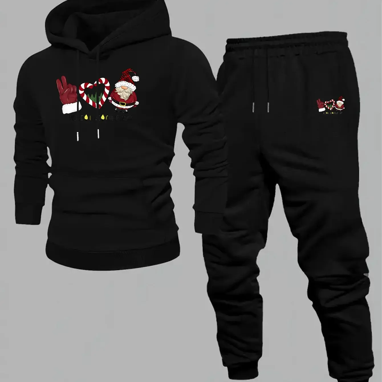 Men's fashionable casual sports outfit with patterned printed hoodie pants for autumn and winter, suitable for strolling and dai