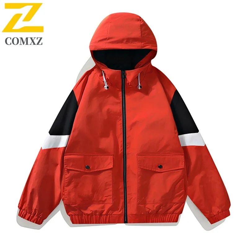 

COMXZ Premium Mens Jacket Classics Splicing Hooded Outdoor Adventure Windproof Coat Leisure Camping Windproof Autumn Garment