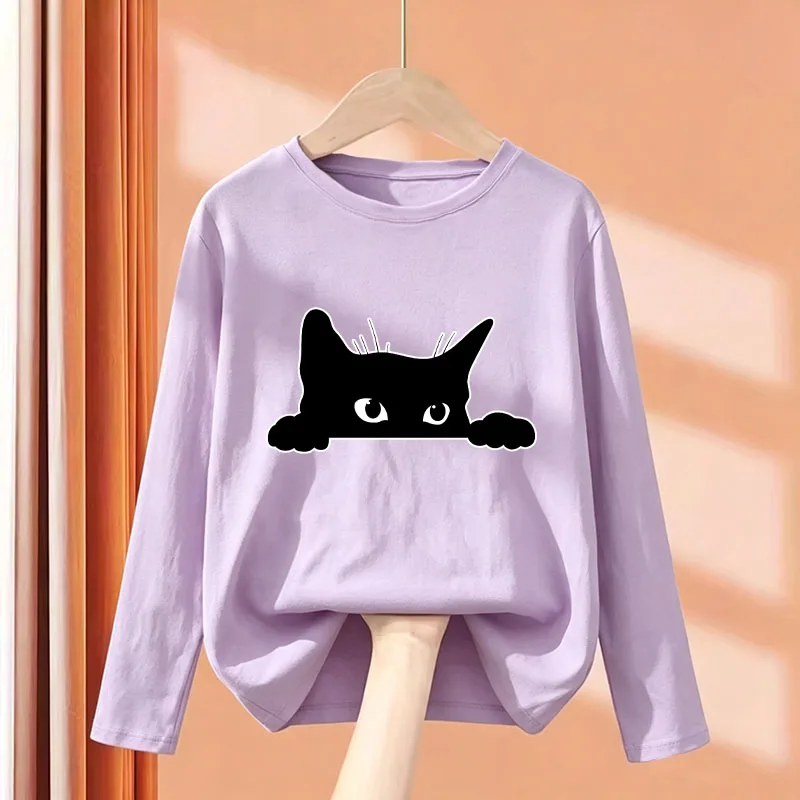 Street Style Cat Autumn Winter T Shirts Long Sleeve Kids Children's T-shirt Graphic Boys Girls Casual Top Tee Shirt