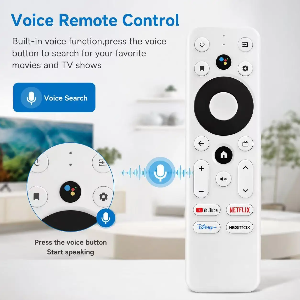 Replacement Voice Remote Control Compatible with Onn Android TV Box Stick 100024646 100026240 4K UHD with 4 Custom Hotkeys