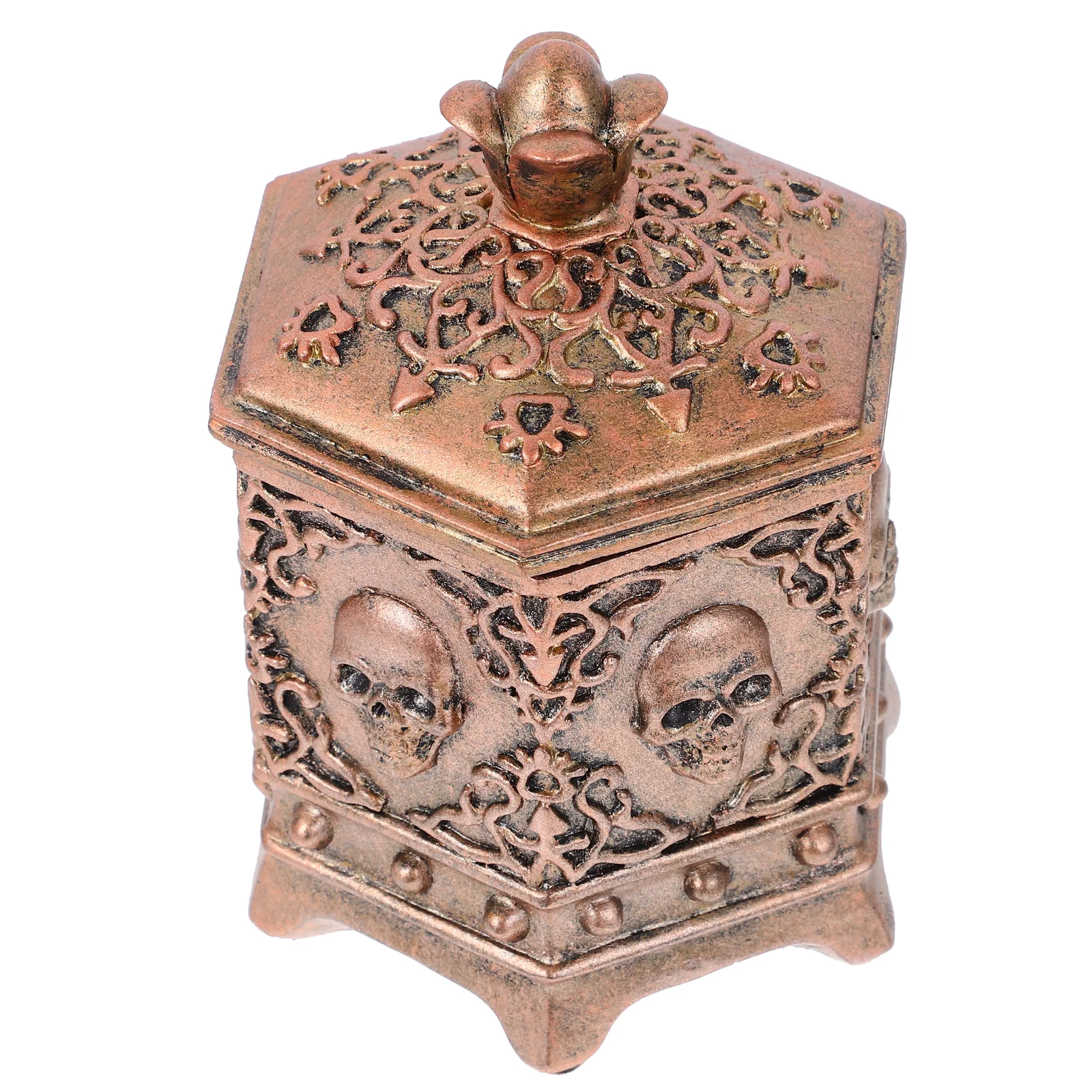 

1Pcs Skull Jewelry Box Hexagonal Golden Resin Organizer Storage Holder Rings Earrings Watches Trinkets Resin Jewelry Box