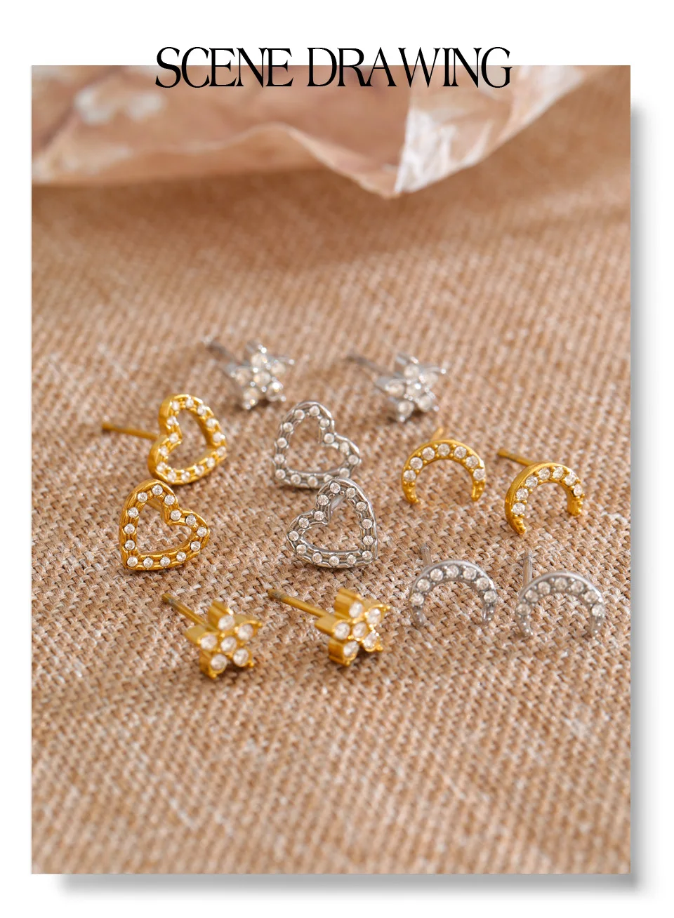 Yhpup Ohrstecker-Set aus Edelstahl mit Zirkonia, Sternen, Mond und Herz, exquisit, schick, für den täglichen Gebrauch, wasserfest, Schmuck, Geschenk – Detail 4