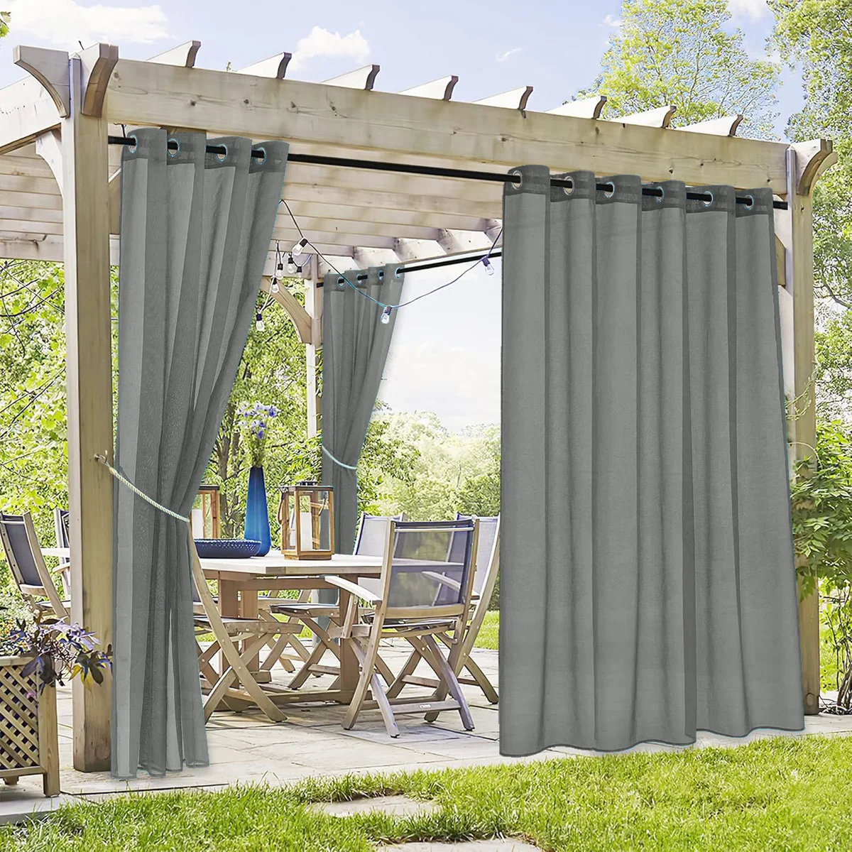 2/4PCS ผ้าม่านกลางแจ้ง,กันน้ํา,Light,Semi-Sheer,Grommet Top สําหรับลาน,ระเบียง,สระว่ายน้ํา,ระเบียง