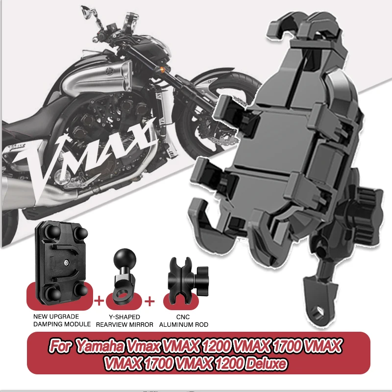 

For Yamaha Vmax VMAX1200 VMAX1700 VMAX NMAX TMAX 1200 Deluxe 360° Adjustable Motorcycle Phone Holder Mount Bracket Stand