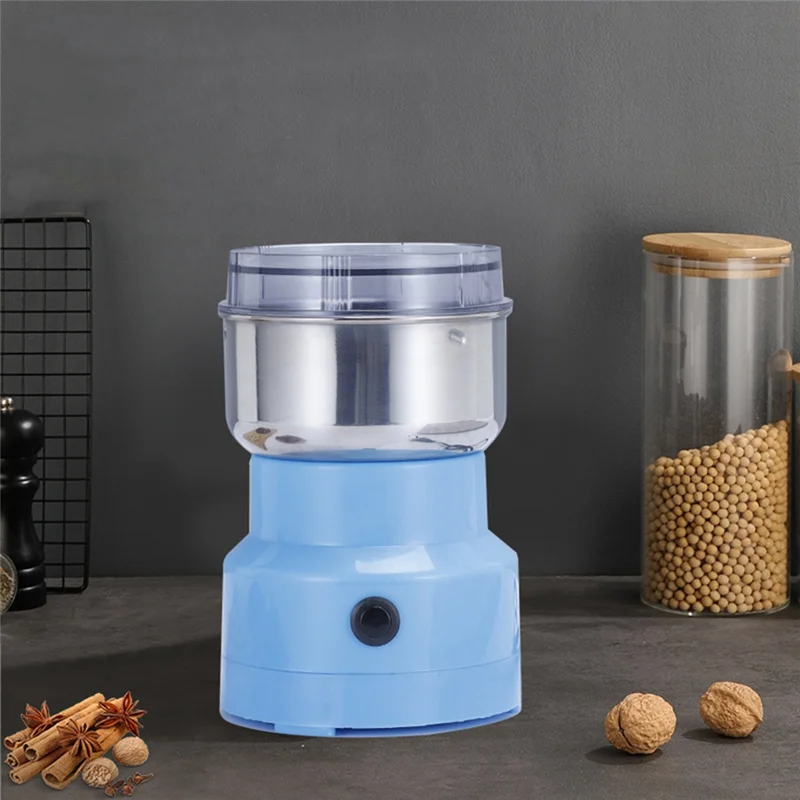 Portable Electric Seasoning Spice Coffee Grinder Machine Stainless Steel Grain Grinder 4 Blades Kitchen Tool US Plug Blue