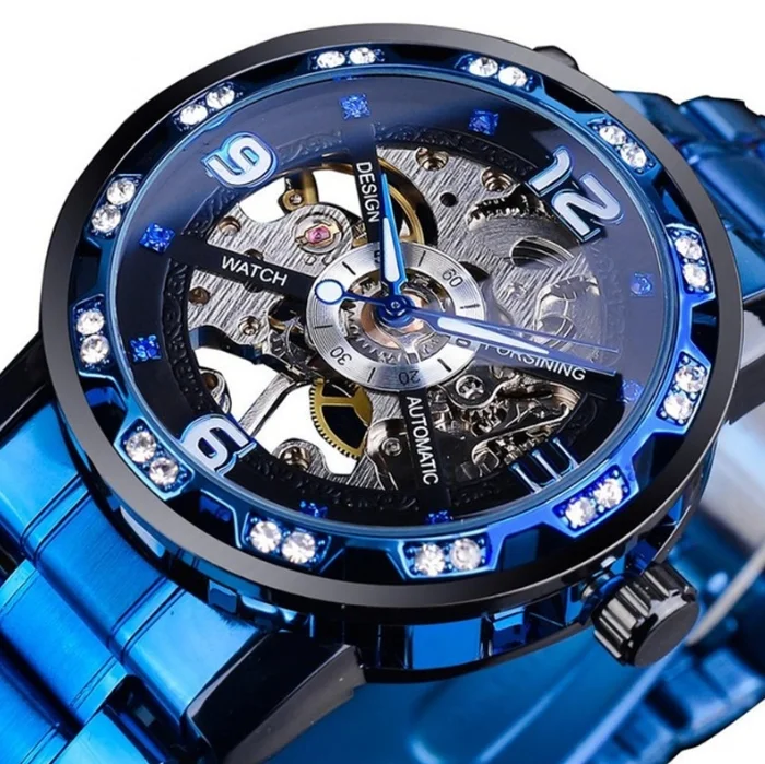 2024 new men\'s fashionable casual classic popular hollowed out rhinestone manual mechanical watch