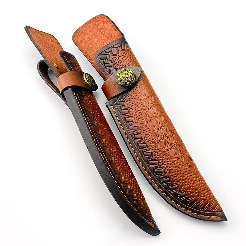 Genuine Cowhide Cow Leather Fixed Blade Small Straight Knife Sheath Scabbard Cover Pants Storage Bag with Brass Buckle