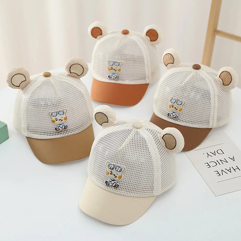 

Summer Outdoor Kids Mesh Hat Boys Breathable Cute Cartoon Bear Sun Cap Girls Adjustable Peaked Caps 6-24M