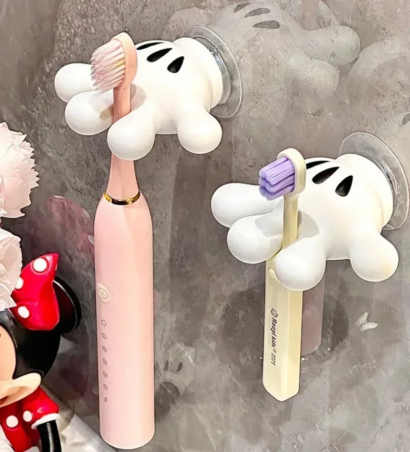 Disney Mickey Cartoon Palm Suction Cup Bathroom Moisture-Proof Toothbrush Towel Rack Multifunctional Data Cable Storage Hook