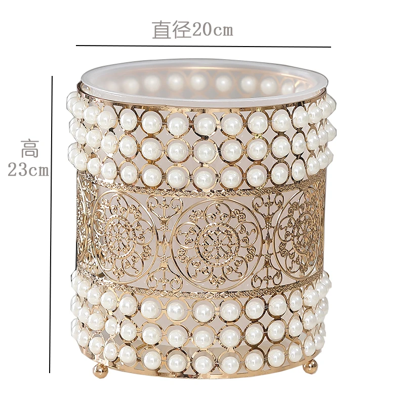 

Exquisite storage trash can Home living room Bedroom Light luxury fruit skin confetti bucket Metal handicraft storage bucket