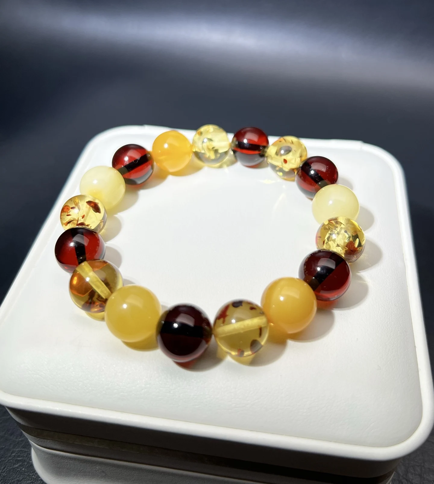 Natural Yellow Red Amber Round Beads Bracelet 11.6mm Women Men Healing  Stretch Amber Jewelry AAAAAA