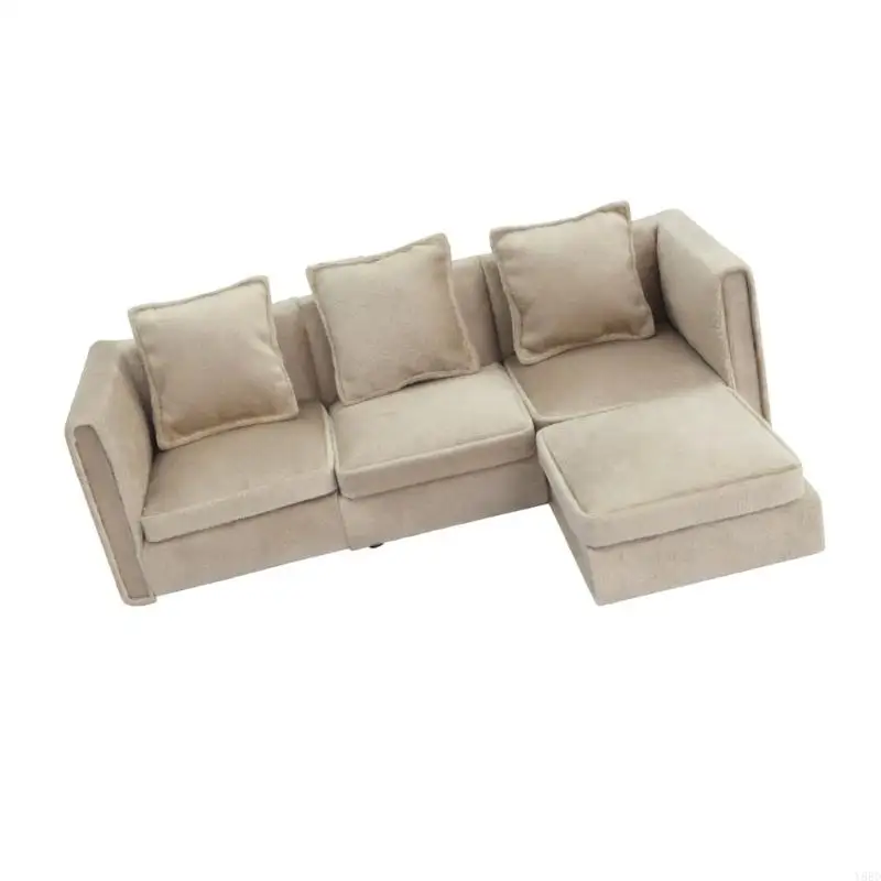 Y88D 1/12 Scale Doll House Living Room Decors Wooden Sofa Set Washable Fabric Miniature Furniture for Creative Play