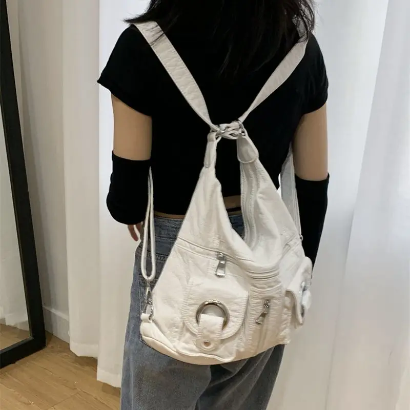 New Fashion PU Leather Shoulder Bag Women White Knapsack Womens Purse Tote Bag