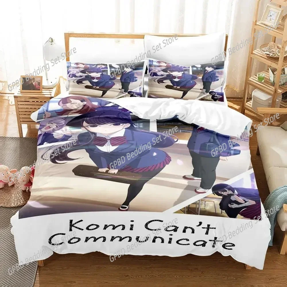 Anime Komi Can't Communicate Bedding Set 3D Printed Suitable for Bedroom Duvet Cover Set With Pillowcases Kids Home Textile