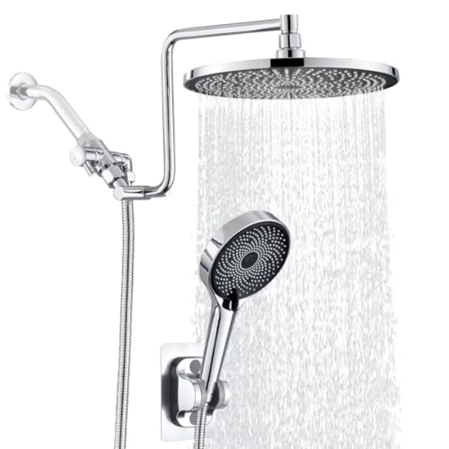 

10" Rafall Shower Head with Handheld Combo Upgrade 12" Extension Arm Height Adjustable 3-Way High Pressure Spray Shower Holder