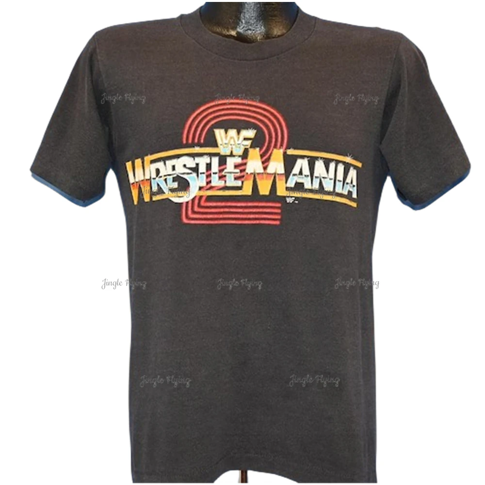 80s Wrestlemania 2 Wwf Promo Logo Wrestling Mens Cotton T-shirt