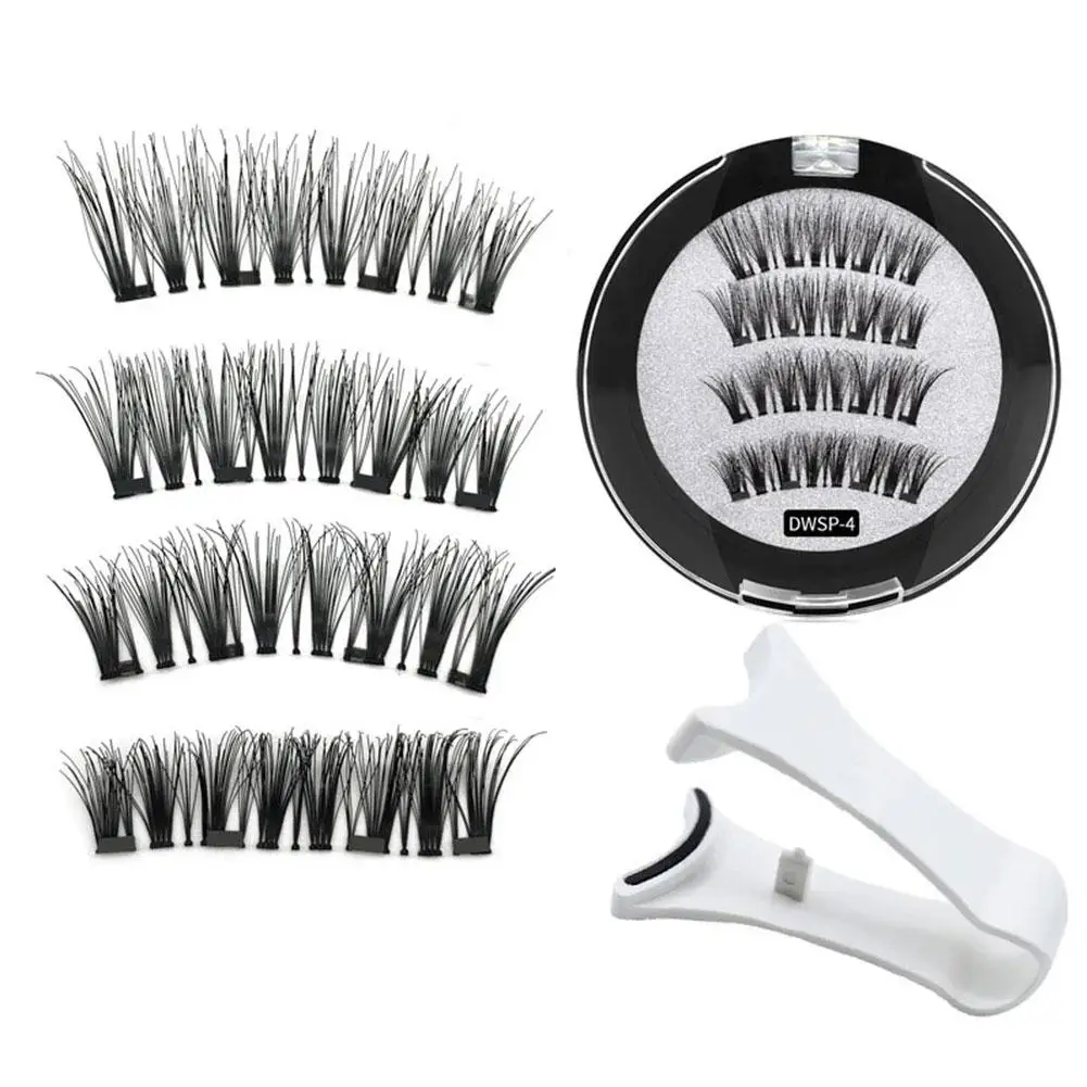 1Set 3D Natural Magnetic Eyelashes With Handmade Reusable Magnetic False Eyelashes curler high-quality For Women