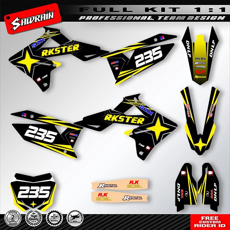 

Наклейка на мотоцикл Sawrain, комплект наклеек с графикой команды для SUZUKI 2018 2019 2020-2022 RMZ250 2019 2020 2021 2022 RMZ450 005