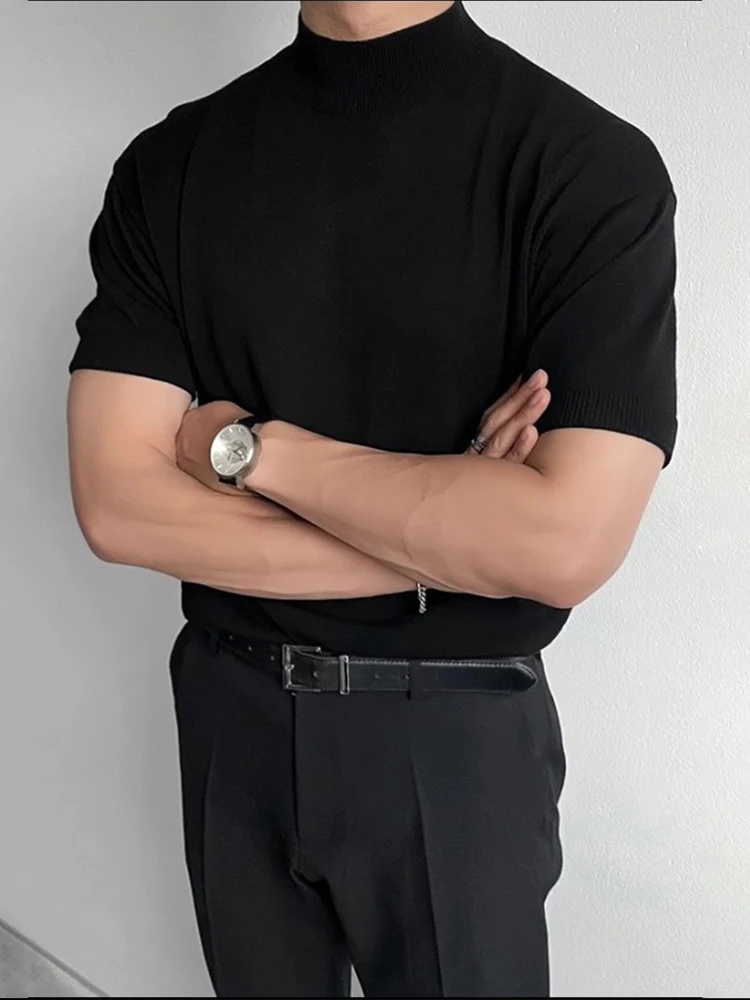 

Мужская летняя футболка Bla Knitted Slim Fit с высоким воротником, дышащая, удобная, для повседневной носки