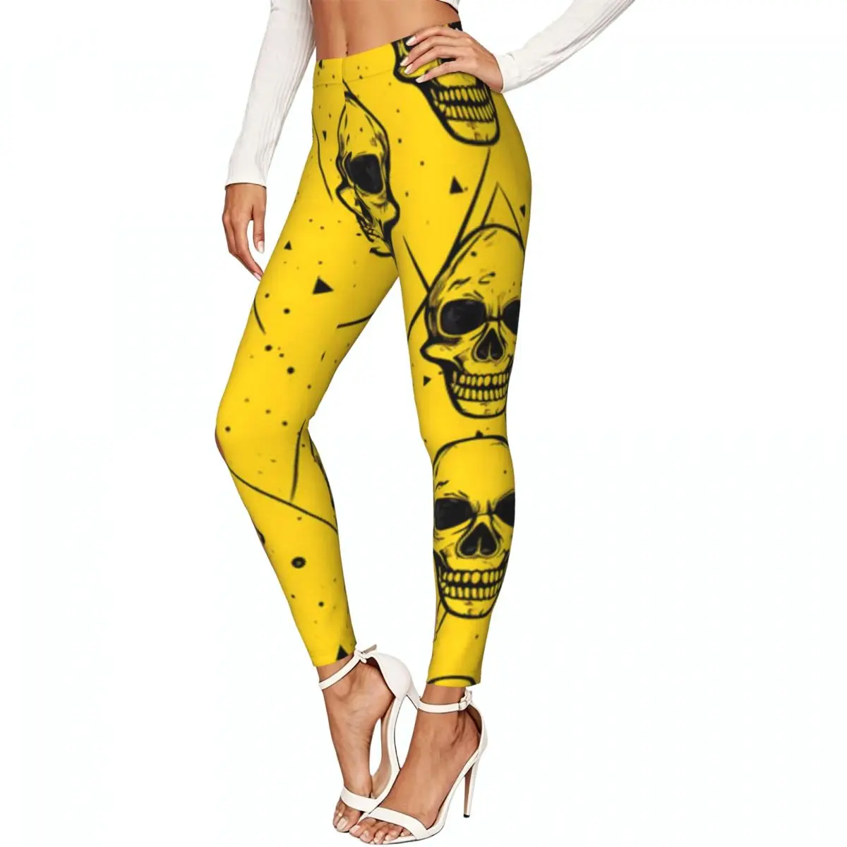 Scary Head Skull Bone Pattern Women Leggings High Waisted Stretch Tights Workout Running Pants