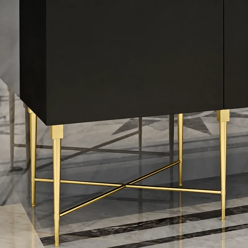 Modern Simple High End Dining Side Cabinet Light Luxury Piano Finish Stainless Steel Multi Functional Storage Locker for