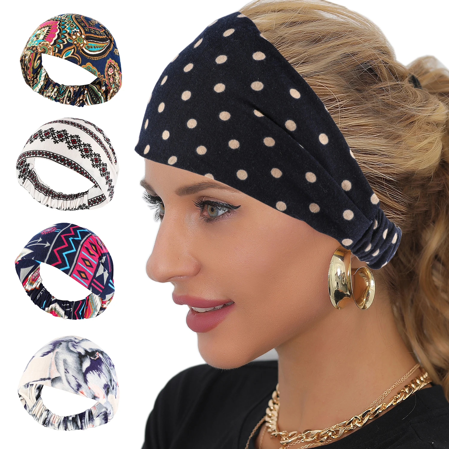 1pc Vintage Wide Headband Polka Dot Pattern Headwrap Women Elegant Hair Accessories