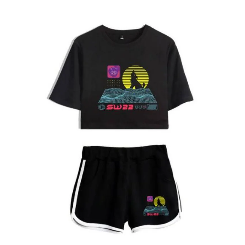 Summer Women's Sets SssniperWolf Synthwave Merch Short Sleeve Crop Top + Shorts Sweat Suits Women Tracksuits Two Piece Outfits